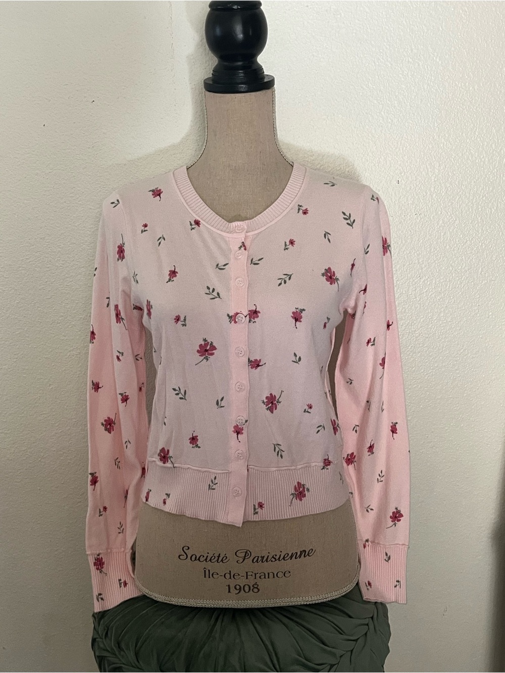 Pink Rose Light Pink Floral Button Cardigan